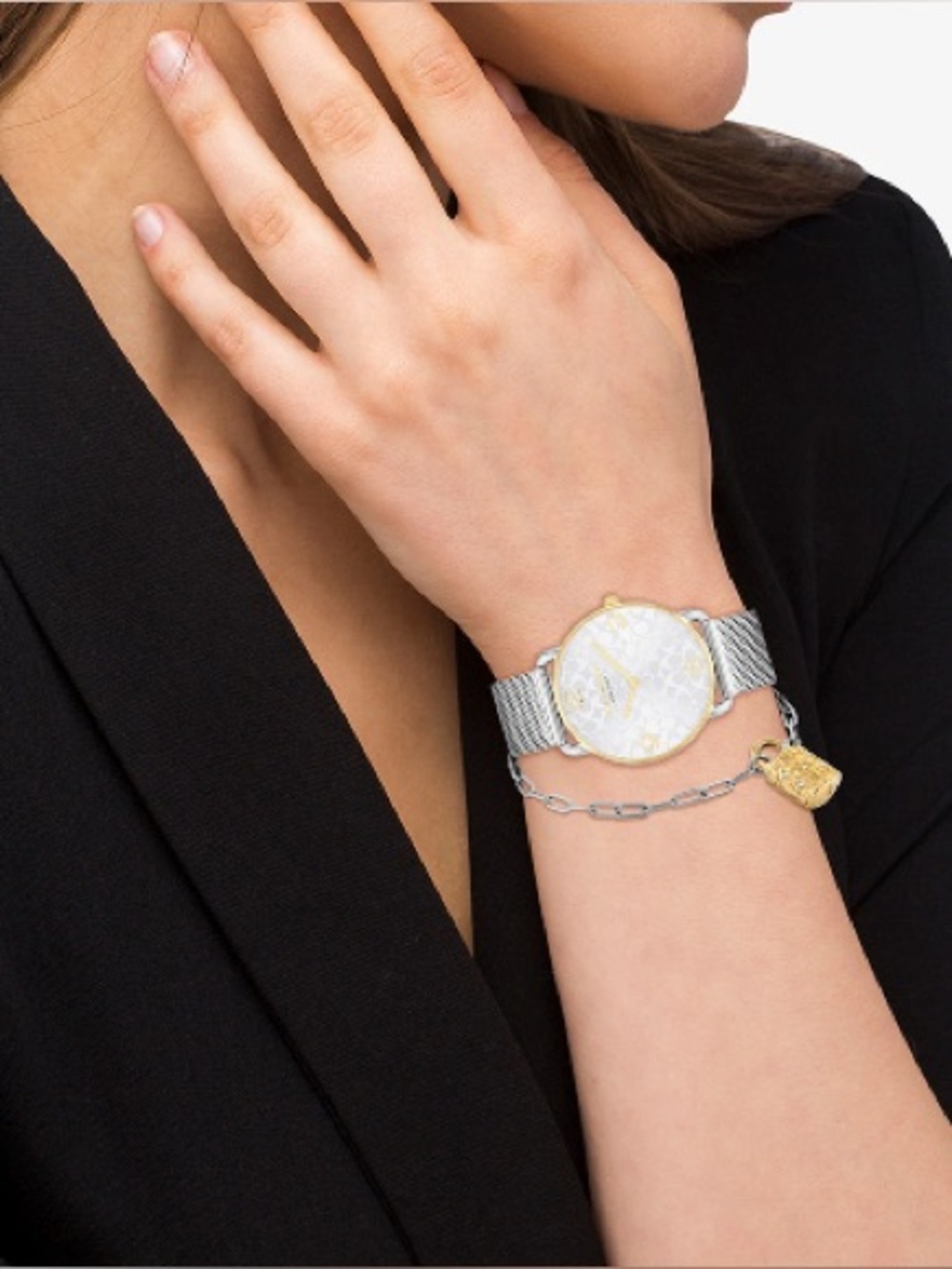 New Coach Two-Tone Logo Dial Mesh Bracelet Watch